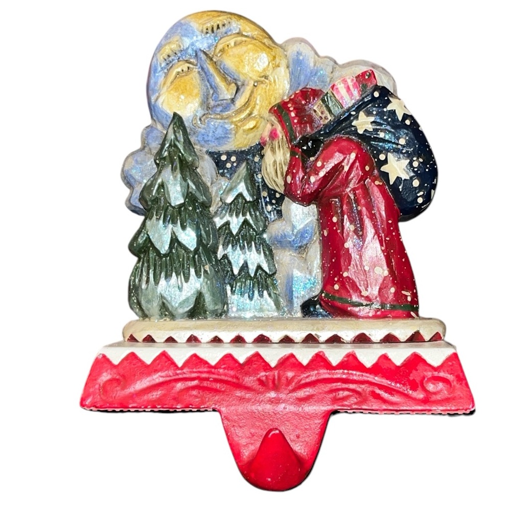 Midwest OLD WORLD SANTA 5.75" Cast Iron Stocking Hanger Full Moon Pam Schifferl